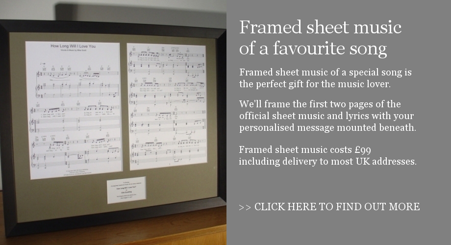 Framed sheet music of your favourite song